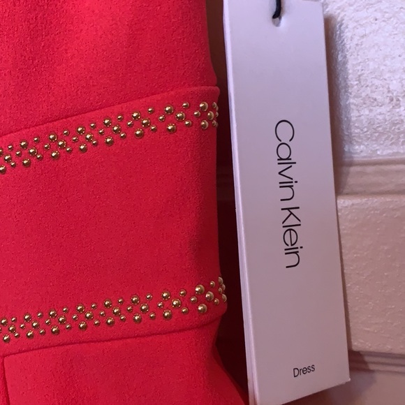 NEW CALVIN KLEIN SZ 6 DRESS FIT & FLARE COCKTAIL CORAL PEACH GOLDEN SEQUIN - Picture 5 of 16